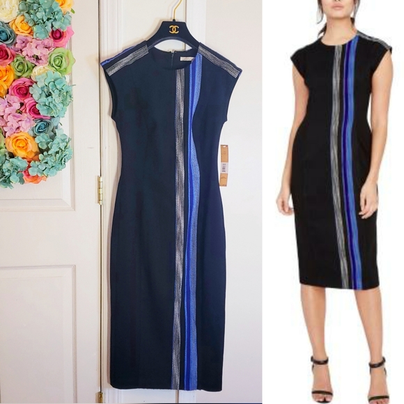 NWT Rachel Roy Navy Fitted Slim Midi Dress 6 SMALL - Picture 9 of 10